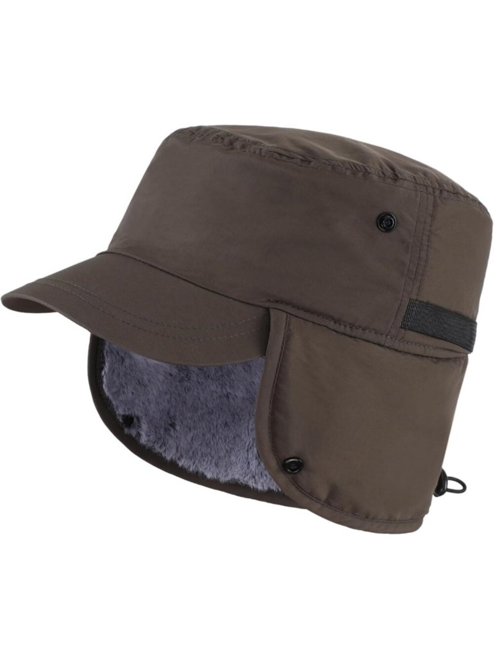 Warm Men's Winter Hat with Visor & Earflaps, Faux Fur Lined Trapper Cap